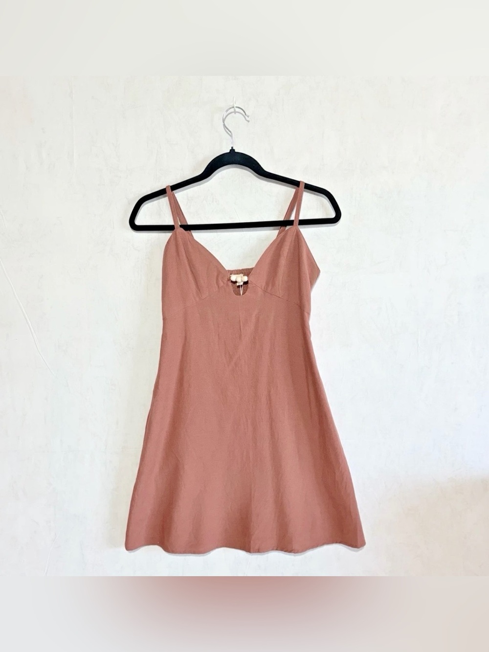 Sim & Sam Linen Blend Mocha Smocked Back Mini Dress in Mocha, Small NEW WITH TAG